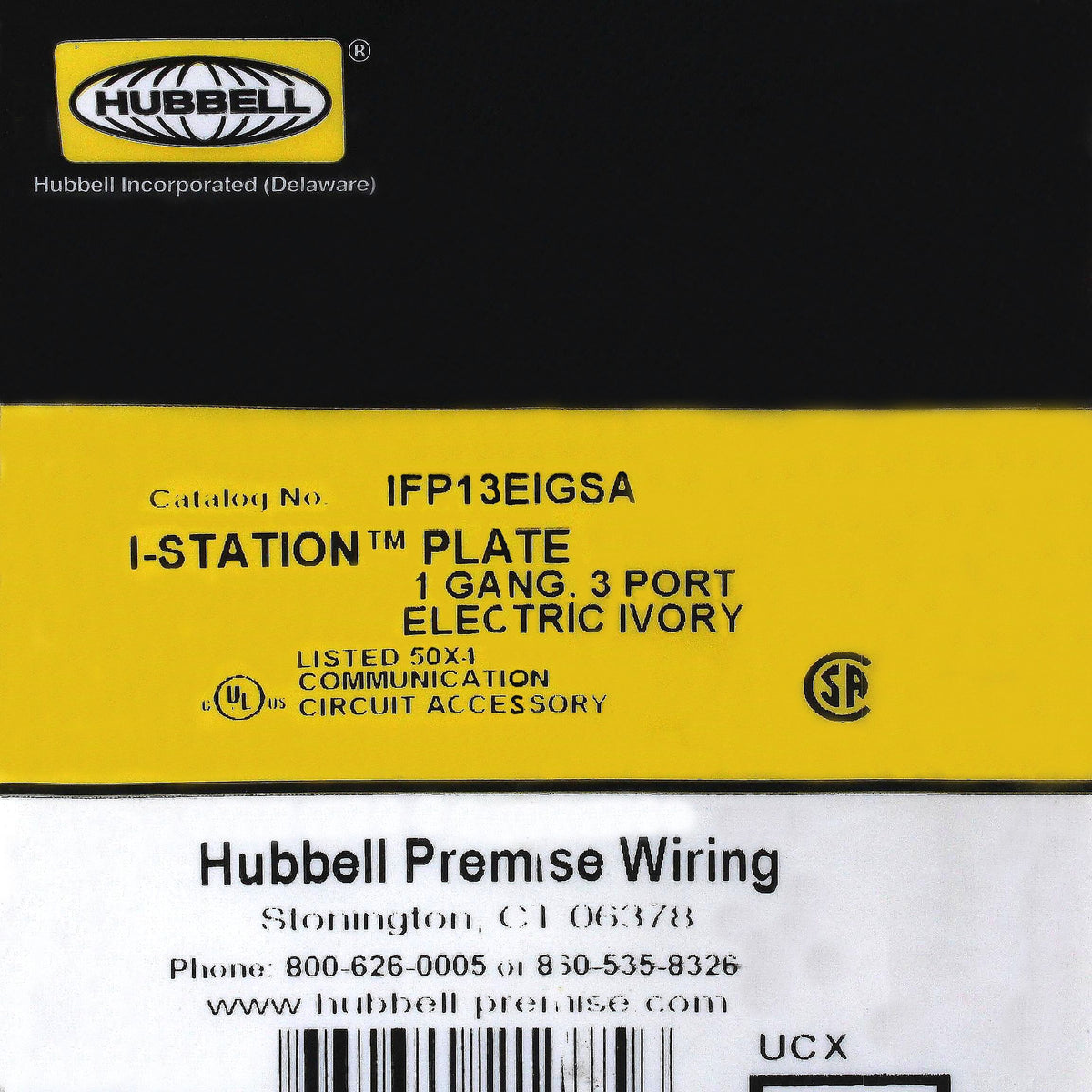 Hubbell IFP13EIGSA Ivory 1-Gang 3-Port Data Unbreakable Nylon Wallplate Cover