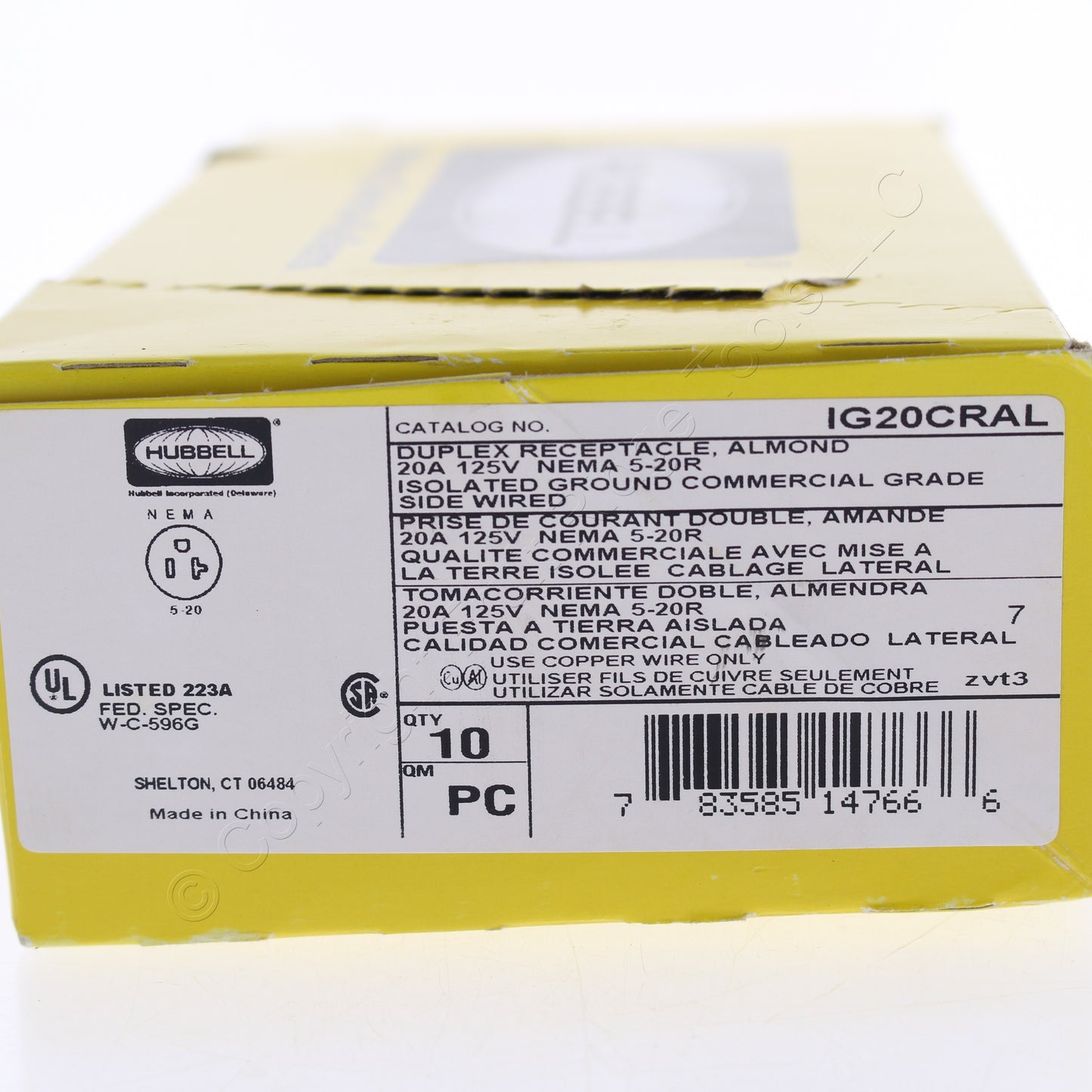 10PK Hubbell Almond Isolated Ground Commercial Receptacle Outlet 20A IG20CRAL