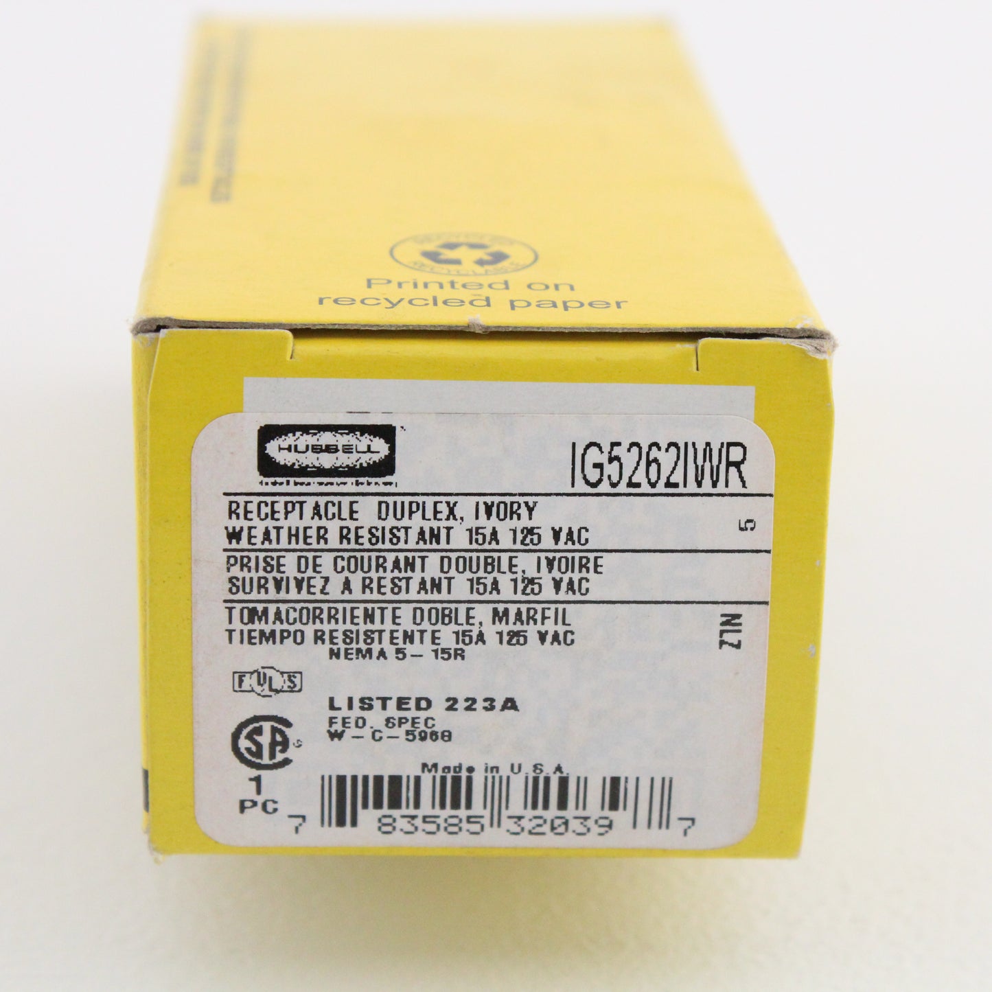 Hubbell Ivory Weather Resistant Isolated Ground Receptacle Outlet 15A IG5262IWR