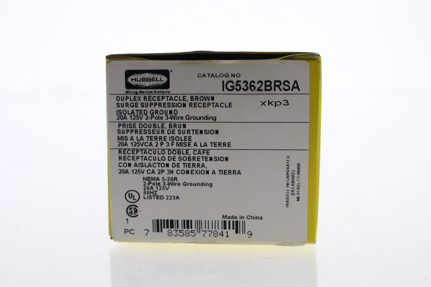 Hubbell Brown Commercial Isolated Ground Receptacle SURGE Outlet 20A IG5362BRSA