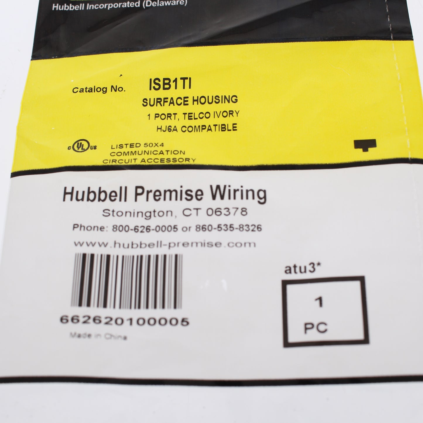 Hubbell "Telco Ivory" 1-Port Data Keystone Housing Surface Mount Box ISB1TI