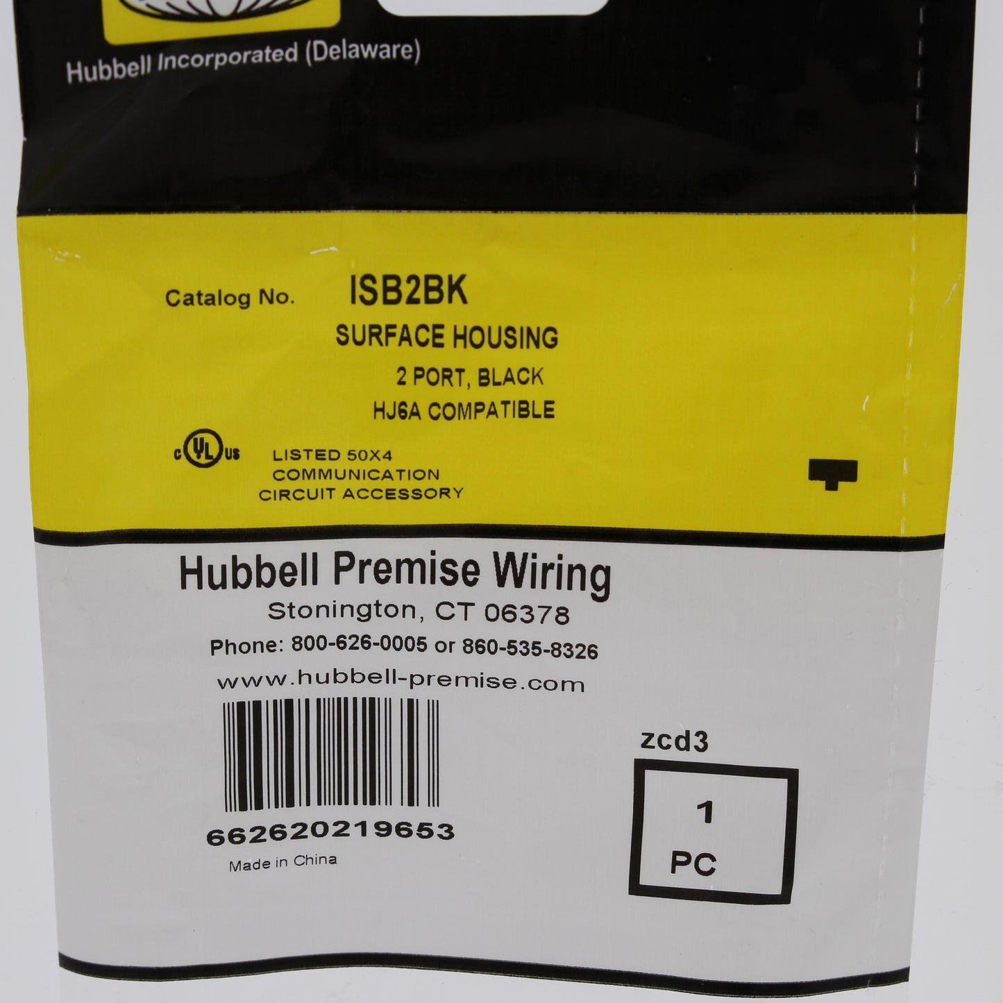 Hubbell Black 2-Port Data Voice Media Keystone Housing Surface Mount Box ISB2BK
