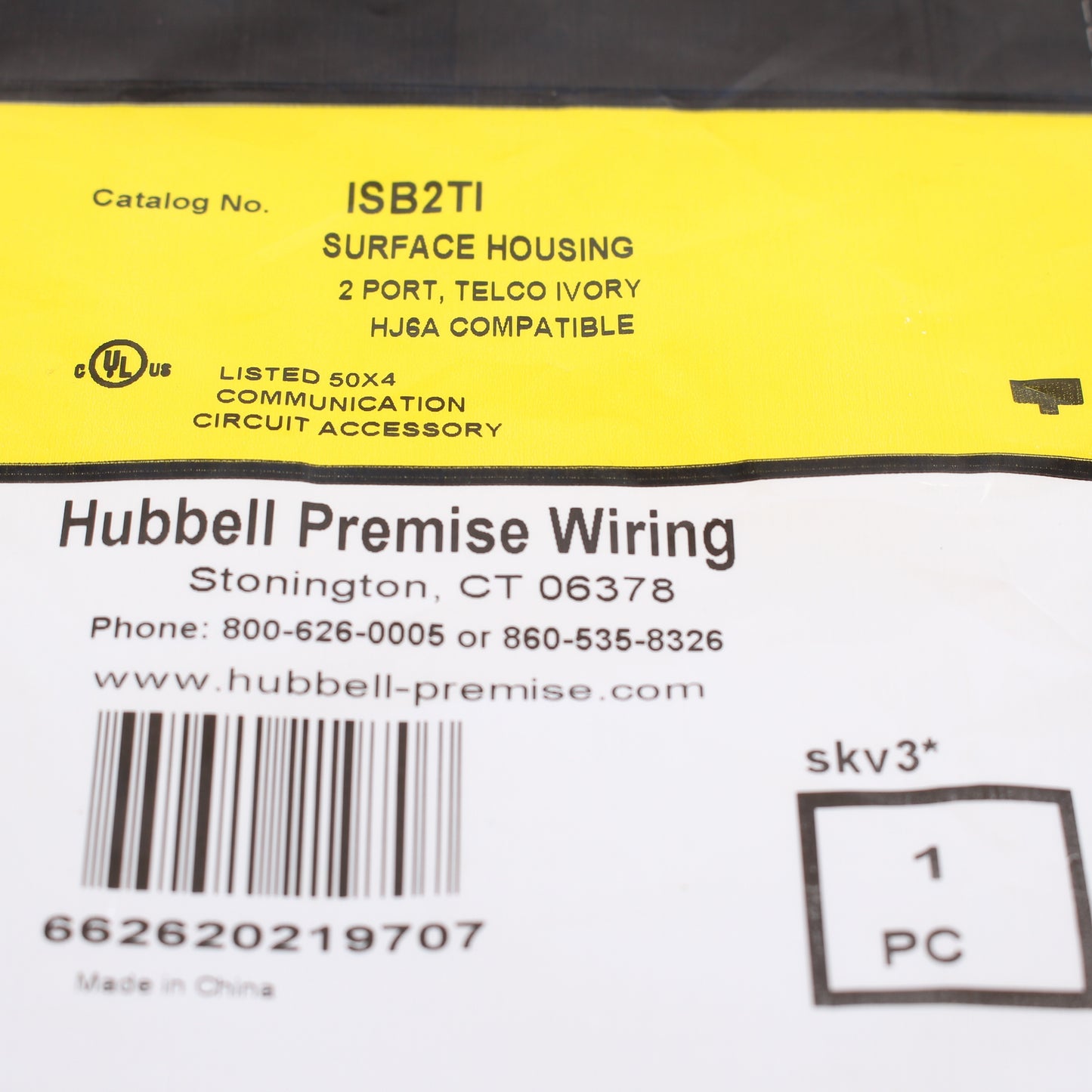Hubbell "Telco Ivory" 2-Port Data Voice Keystone Housing Surface Mount Box