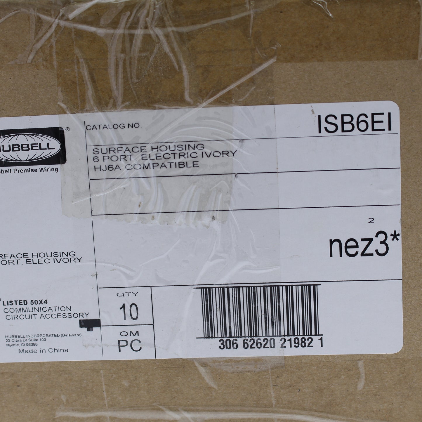 Hubbell ISB6EI Ivory 6-Port Data Voice Surface Mount Keystone Housings Box 10pcs