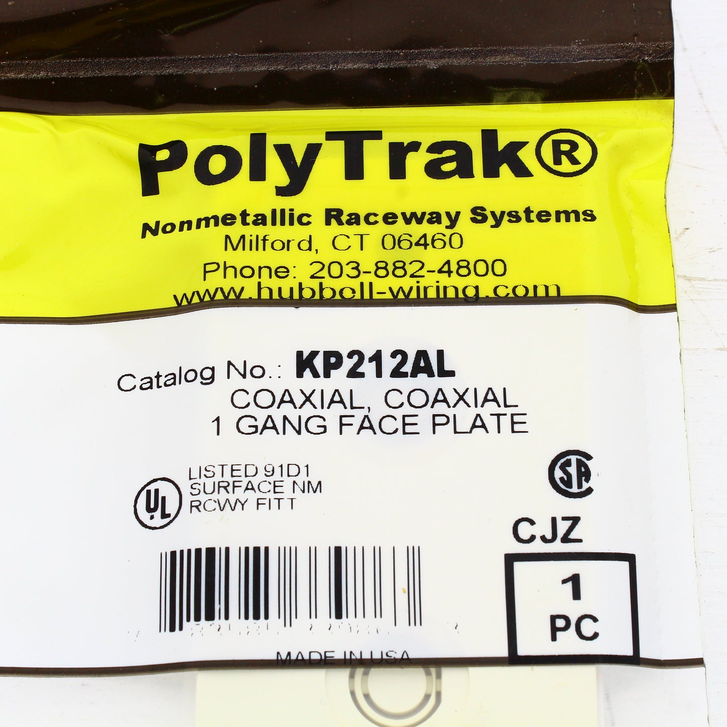 Hubbell KP212AL Almond 1-Gang Coax Faceplate for KP Series Unbreakable Wallplate