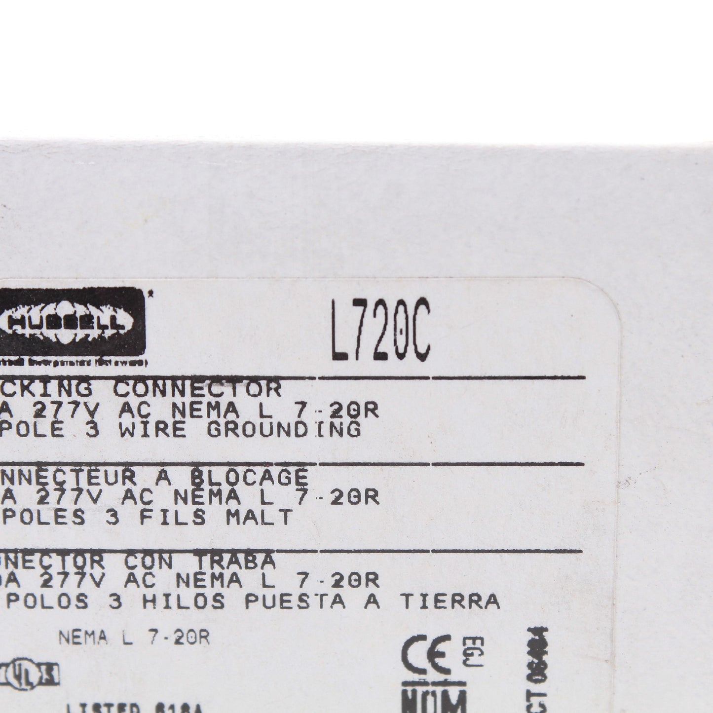 Hubbell L720C 20A Industrial Turn Twist Locking Plug Connector NEMA L7-20R 277V