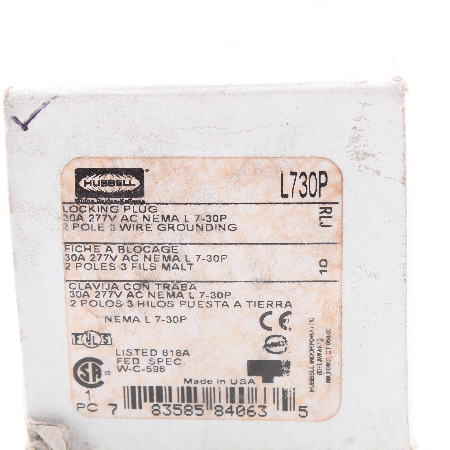 Hubbell L730P 30A Industrial Turn Twist Locking Connector Plug NEMA L7-30P 277V