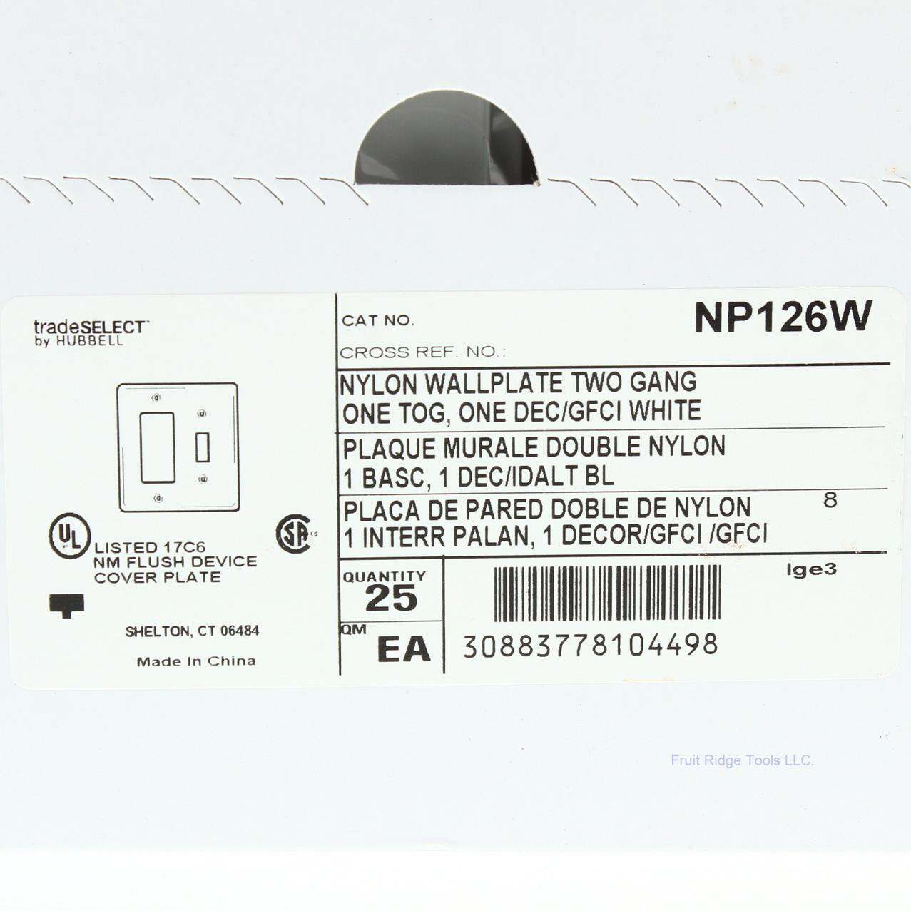 Hubbell NP126W White 2-Gang Toggle Decorator Unbreakable Standard Wallplate 25pc