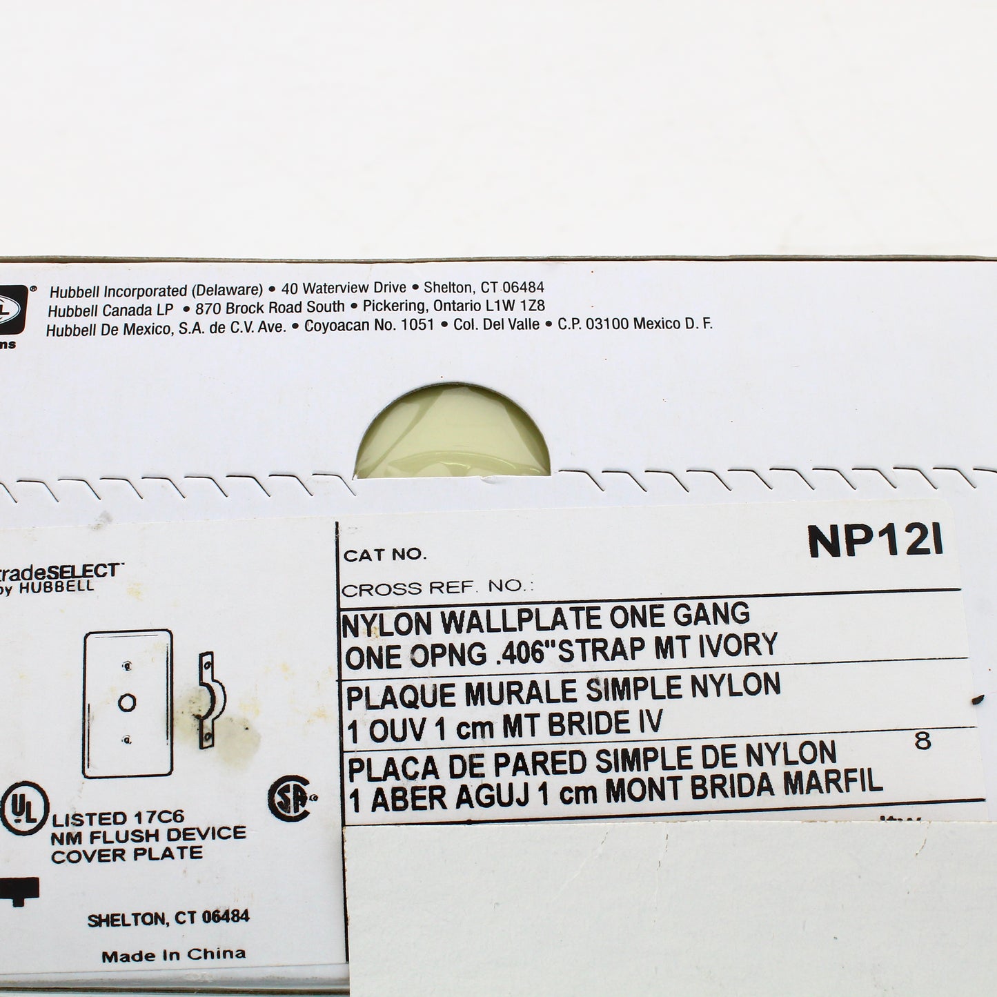 Hubbell NP12I Ivory 1-Gang Phone .406" Hole Standard Wallplate Cover Strap Mount