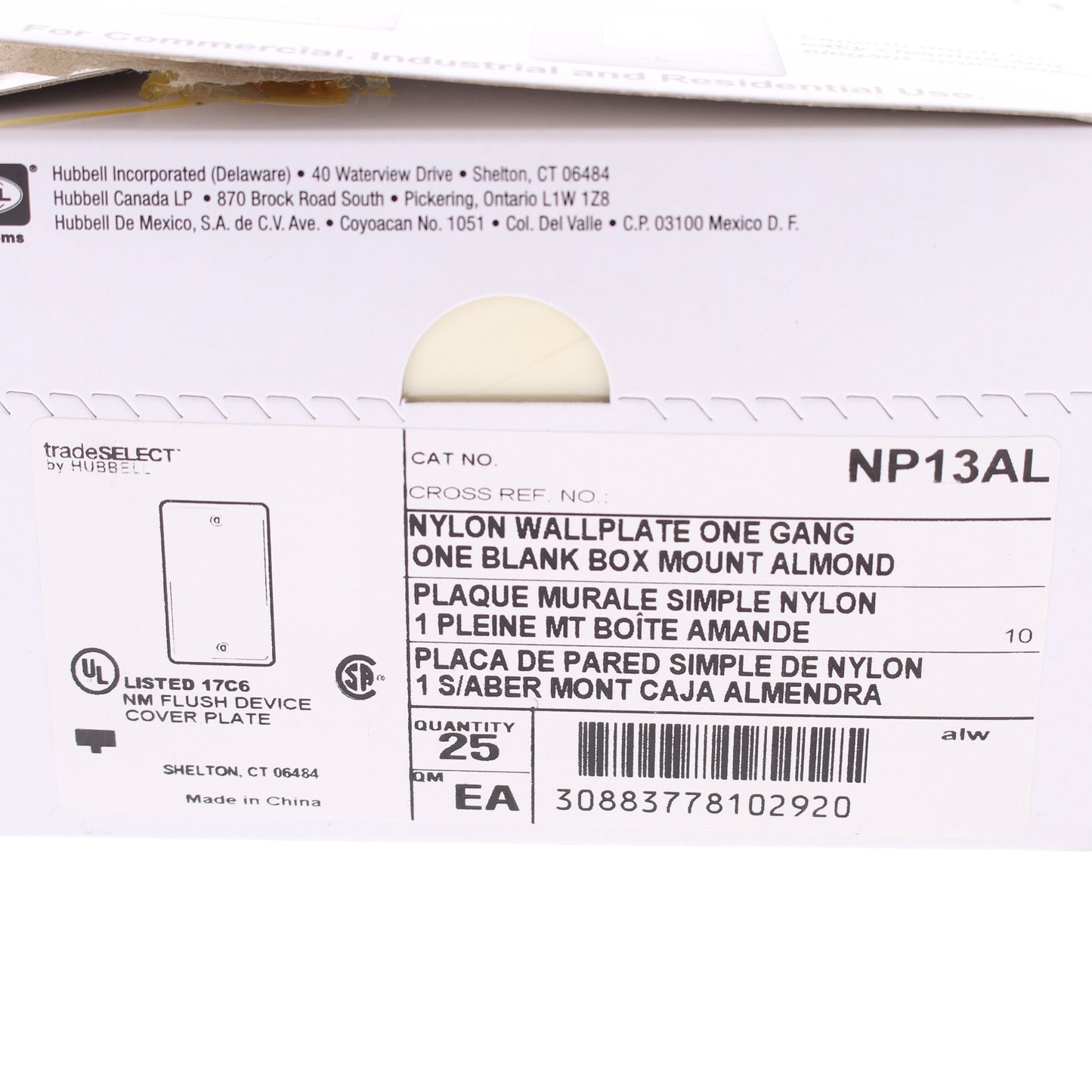 Hubbell NP13AL Almond 1-Gang Blank Unbreakable Standard Wallplate Box Mount 25pc