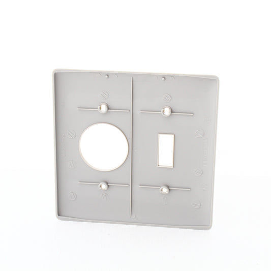 Hubbell NP17GY Gray 2-Gang Toggle Switch Single 1.406" Outlet Standard Wallplate