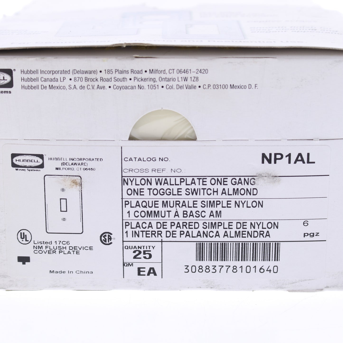 Hubbell NP1AL Almond 1-Gang Toggle Switch Unbreakable Standard Wallplates 25pcs