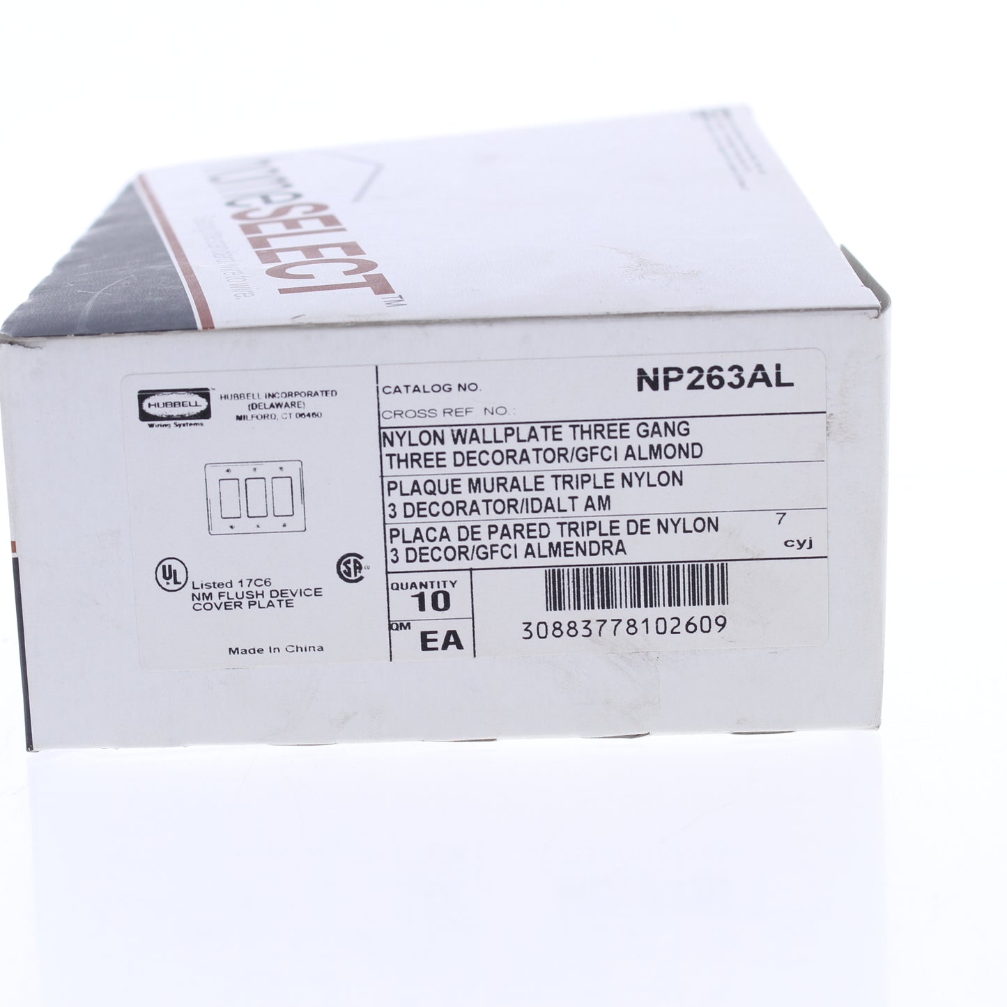 Hubbell NP263AL Almond 3-Gang Decorator Unbreakable Nylon Wallplate Cover 10pcs