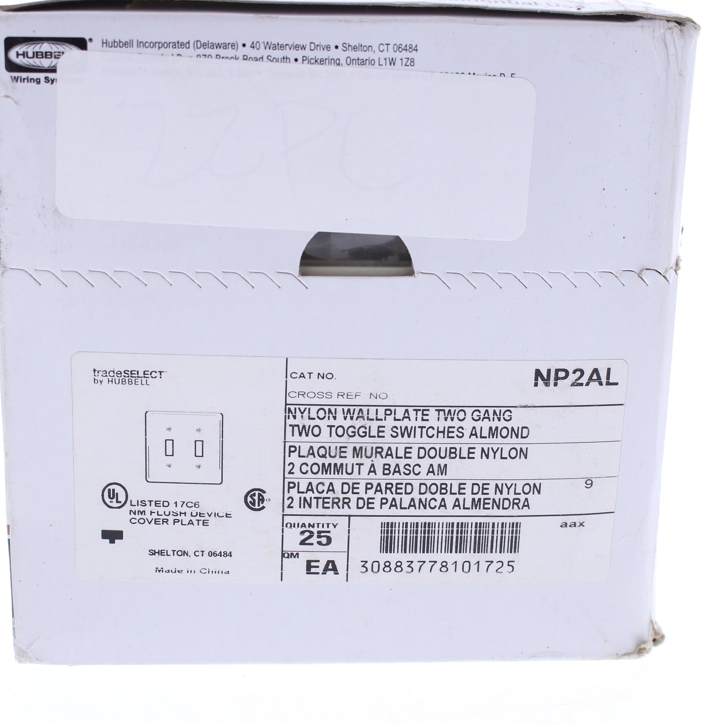 Hubbell NP2AL Almond 2-Gang Toggle Unbreakable Standard Wallplate Cover 25pcs