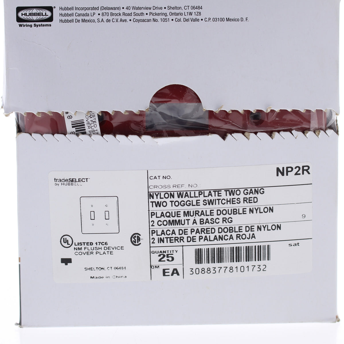 Hubbell NP2R Red 2-Gang Toggle Unbreakable Nylon Standard Wallplate Cover 25pcs