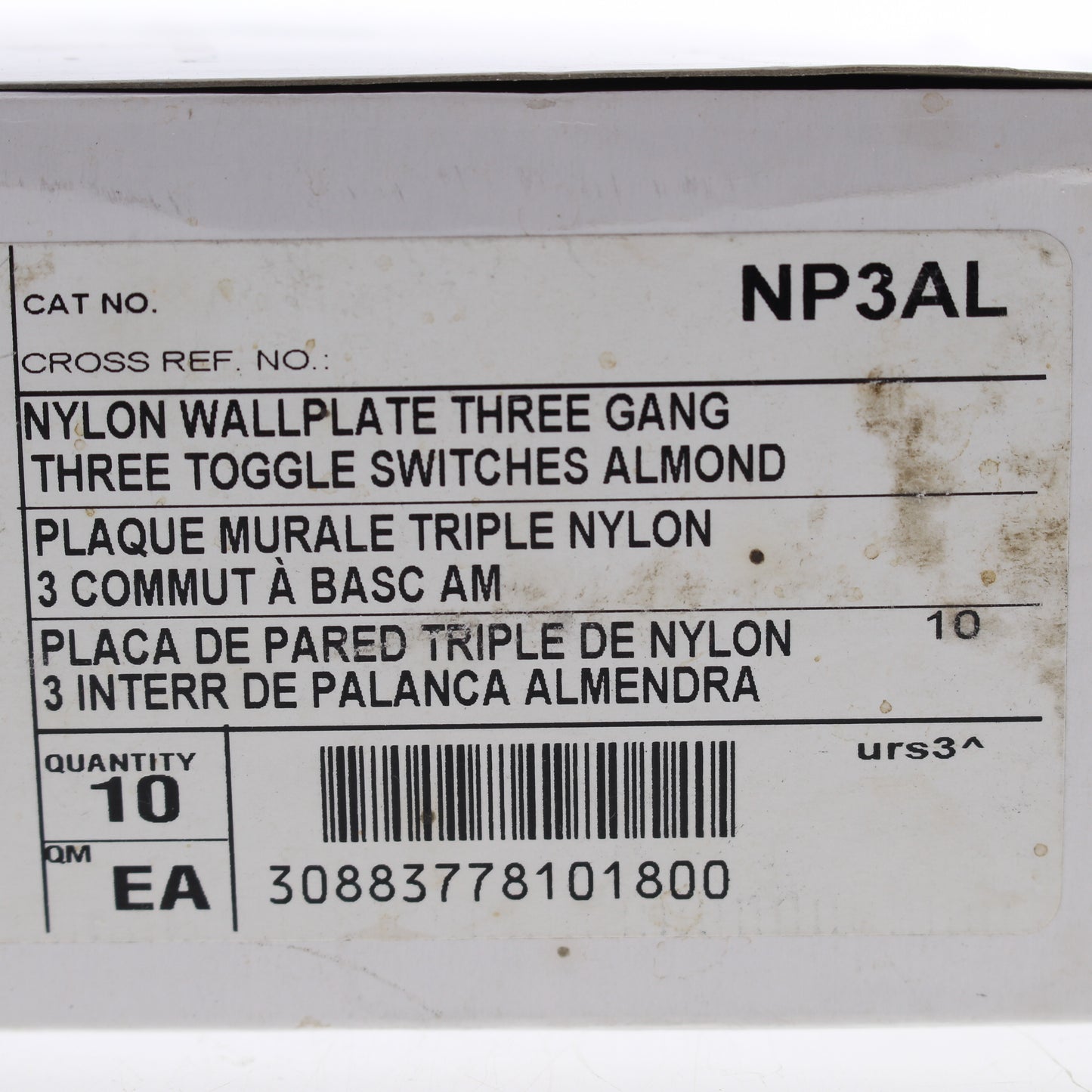 Hubbell NP3AL Almond 3-Gang Toggle Unbreakable Standard Wallplate Cover 10pcs
