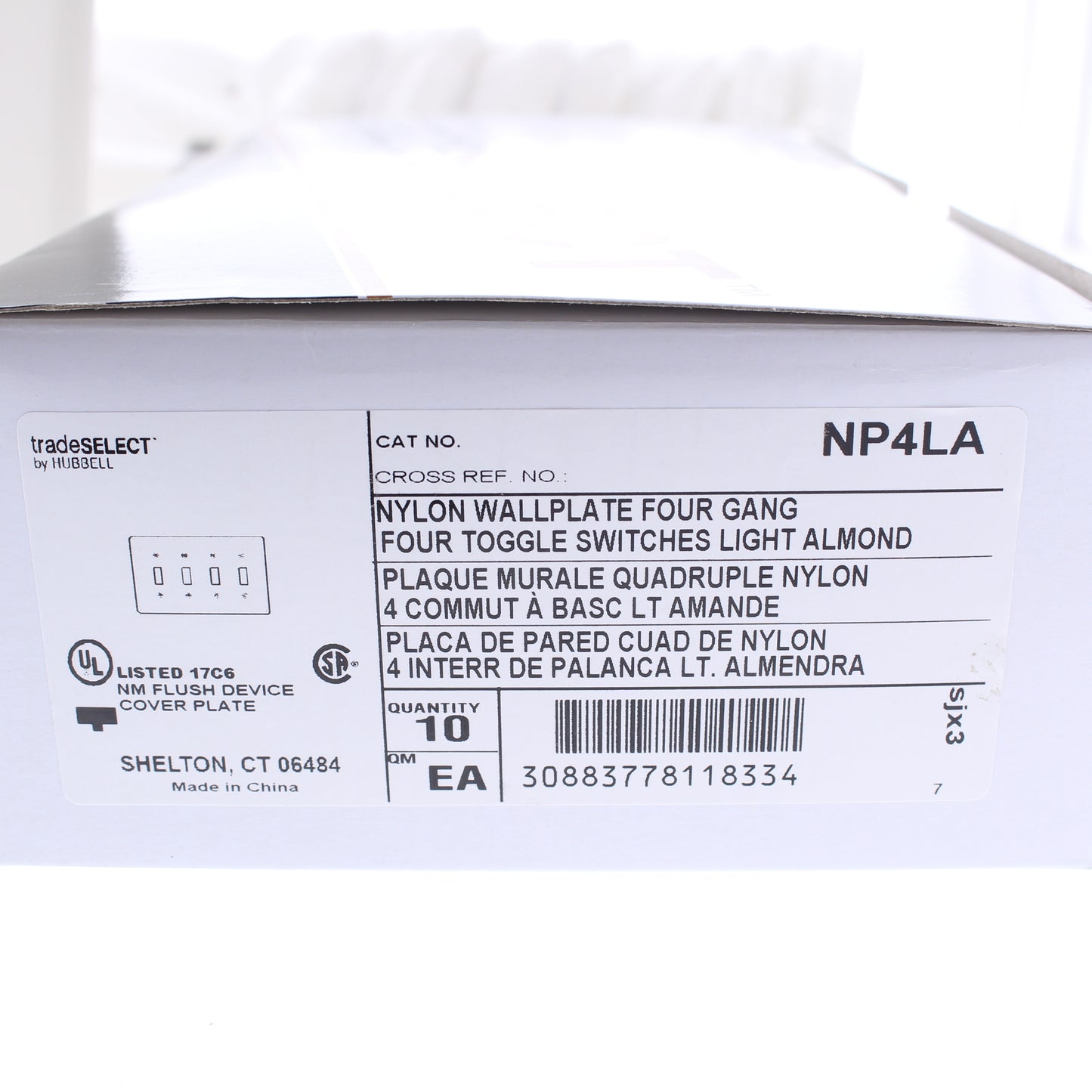 Hubbell NP4LA Light Almond 4-Gang Toggle Unbreakable Nylon Wallplate Cover 10pcs