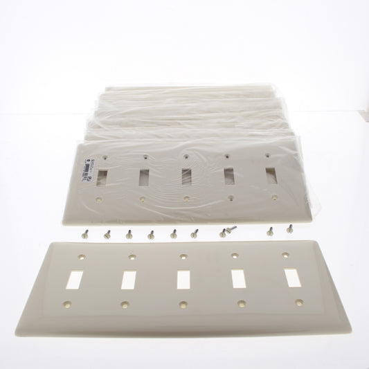 Hubbell NP5LA Light Almond Unbreakable 5-Gang Switch Cover Nylon Wallplate 10pcs