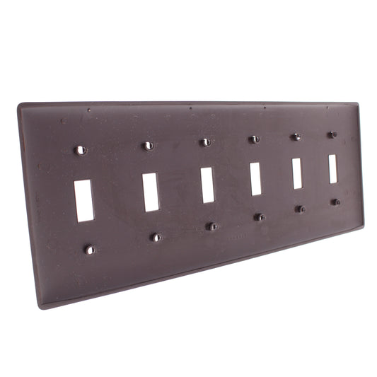 Hubbell NP6 Brown 6-Gang Unbreakable Toggle Switch Nylon Standard Size Wallplate