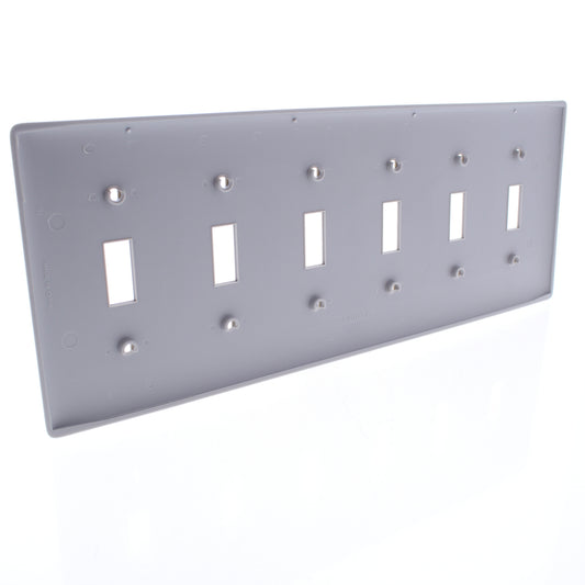 Hubbell NP6GY Gray 6-Gang Toggle Switch Unbreakable Nylon Standard Wallplate