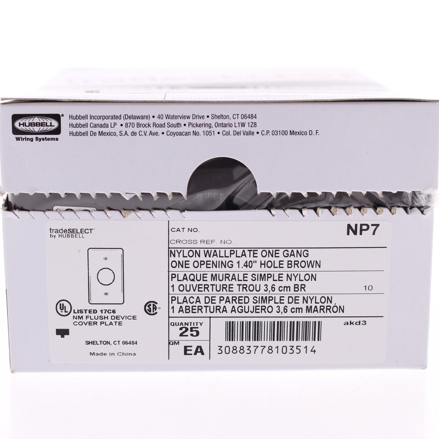 Hubbell NP7 Brown 1-Gang 1.406in. Outlet Unbreakable Nylon Wallplate Cover 25pcs