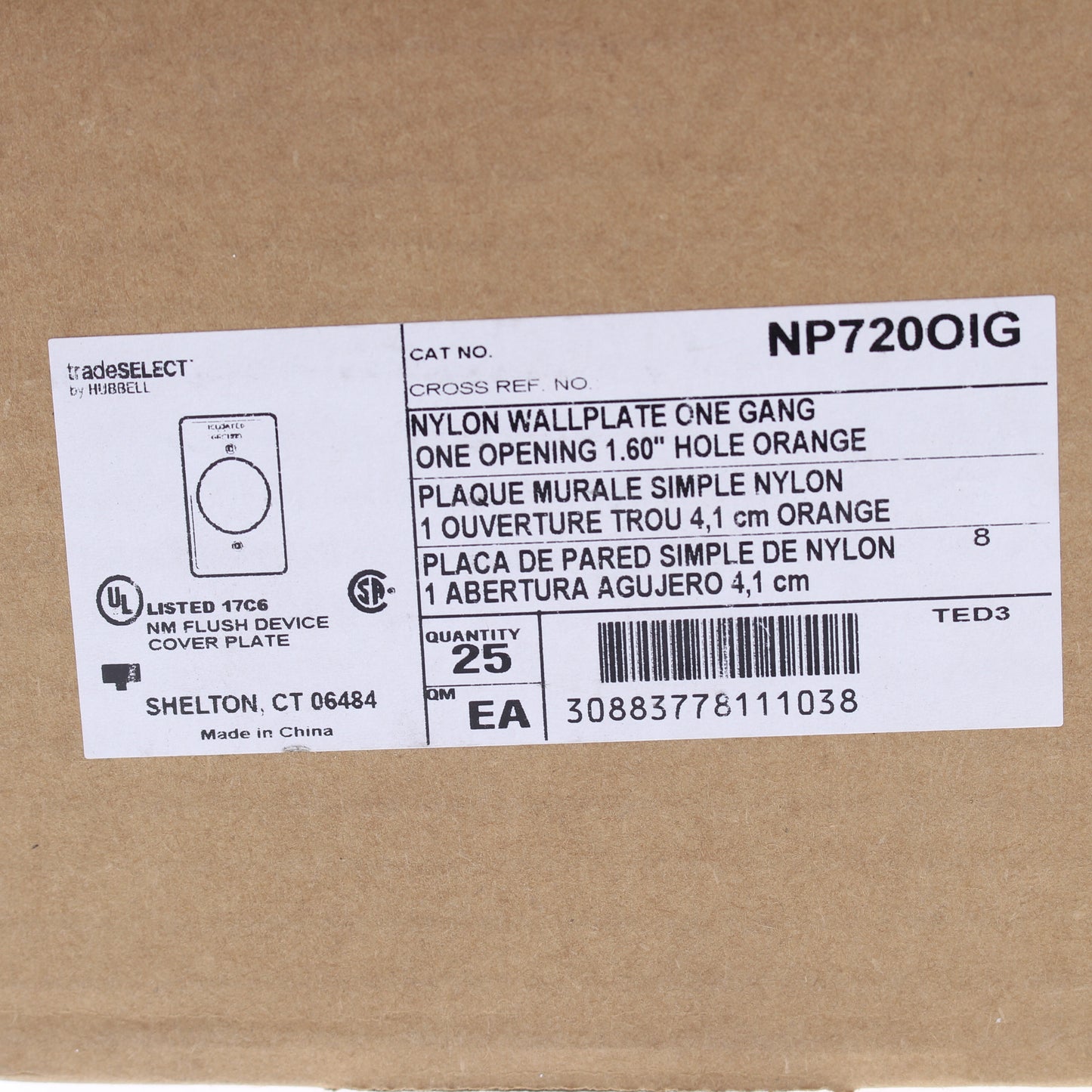 Hubbell NP720IG Isolated Ground Orange 1.60" Nylon Receptacle Wallplates 25-Pack