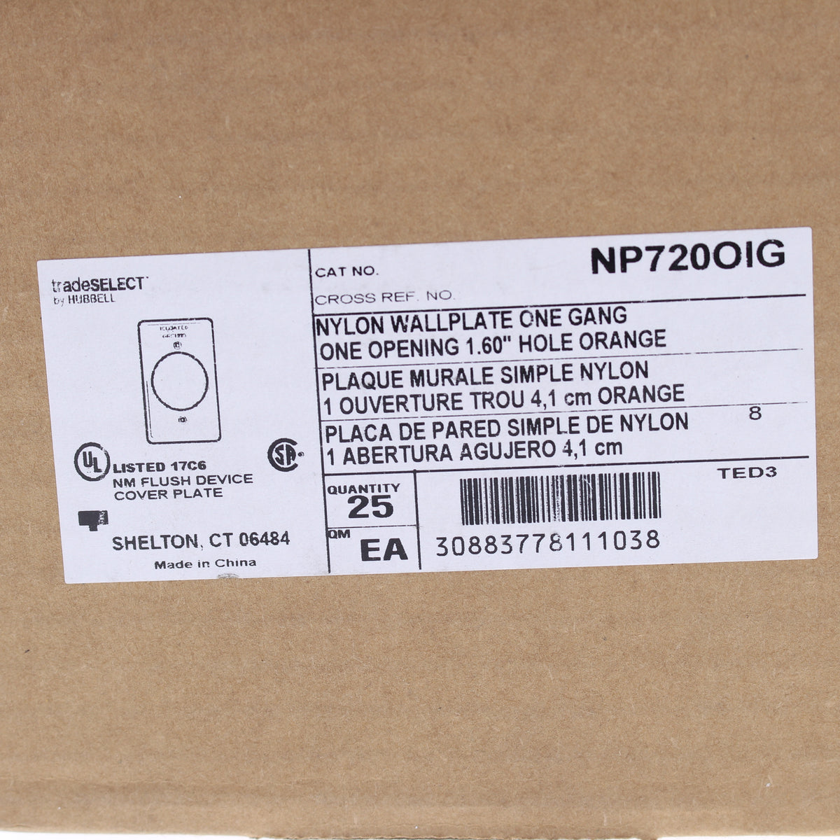 Hubbell NP720IG Isolated Ground Orange 1.60" Nylon Receptacle Wallplates 25-Pack
