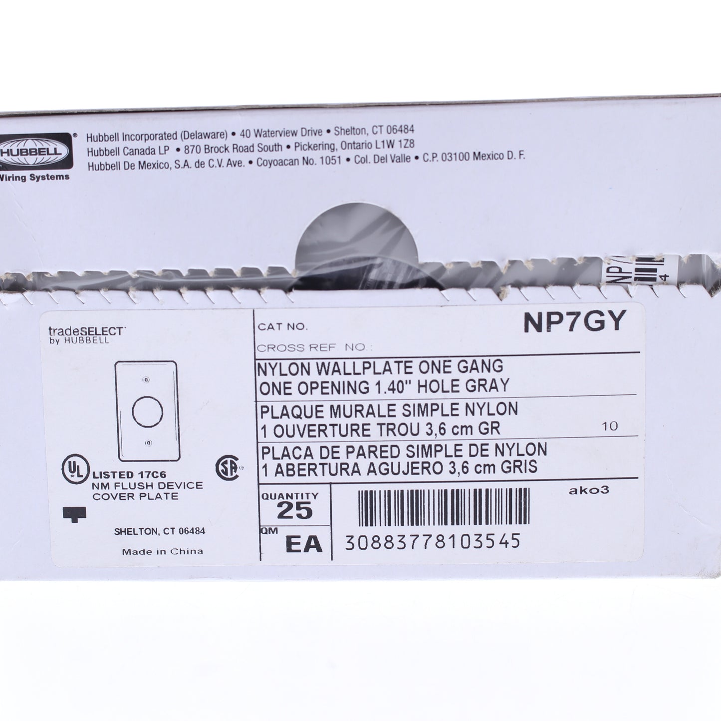 Hubbell NP7GY Gray 1-Gang 1.406" Outlet Unbreakable Nylon Wallplate Cover 25pcs