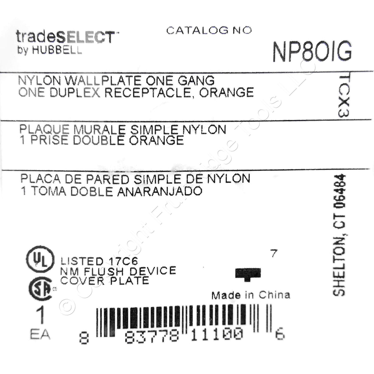 Hubbell NP8OIG Orange 1-Gang Duplex Unbreakable Nylon Standard Wallplate Cover