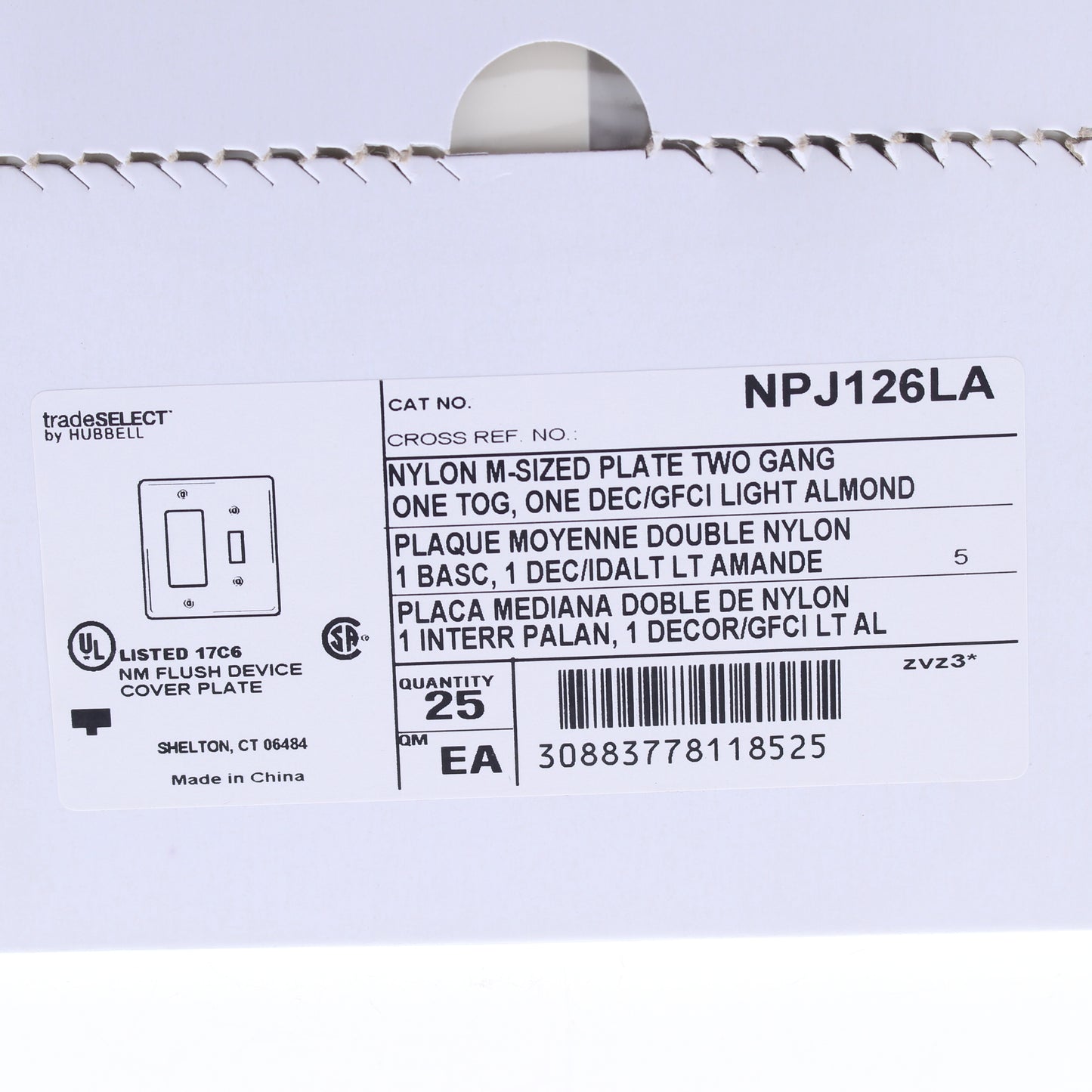 Hubbell NPJ126LA Lt Almond 2-Gang GFCI Toggle Unbreakable Wallplate Covers 25pk