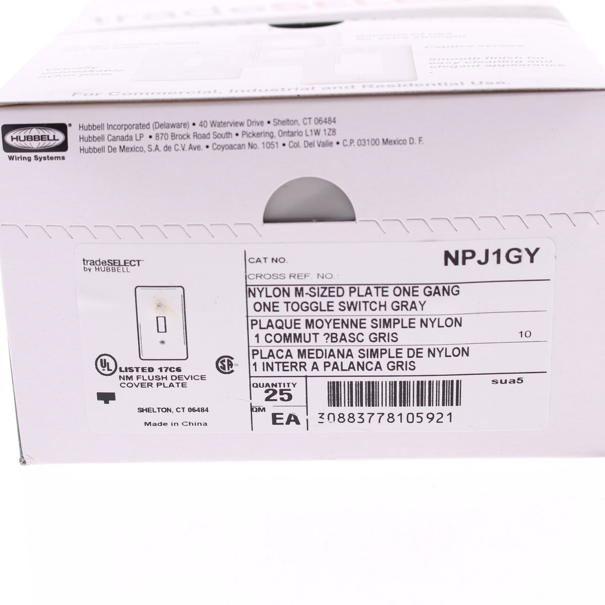Hubbell NPJ1GY Gray 1-Gang Toggle Switch Unbreakable Mid-Size Wallplates 25pcs