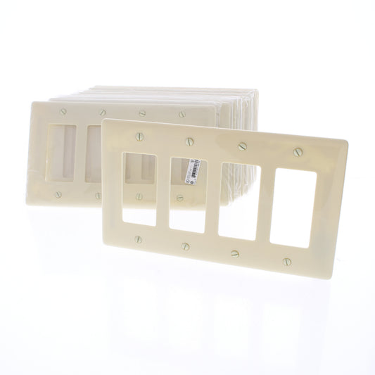 Hubbell NPJ264I Ivory 4-Gang Decorator GFCI Cover Mid-Size Nylon Wallplate 10pcs