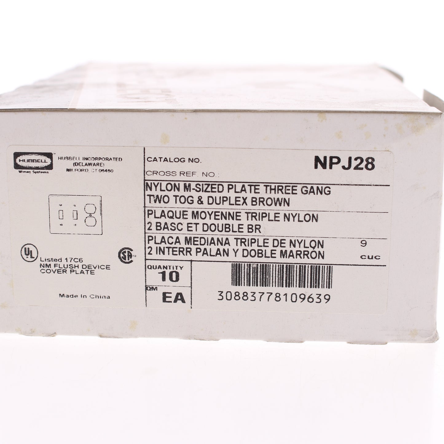 Hubbell NPJ28 Brown 3-Gang Toggle Duplex Unbreakable Midsize Wallplates 10pcs
