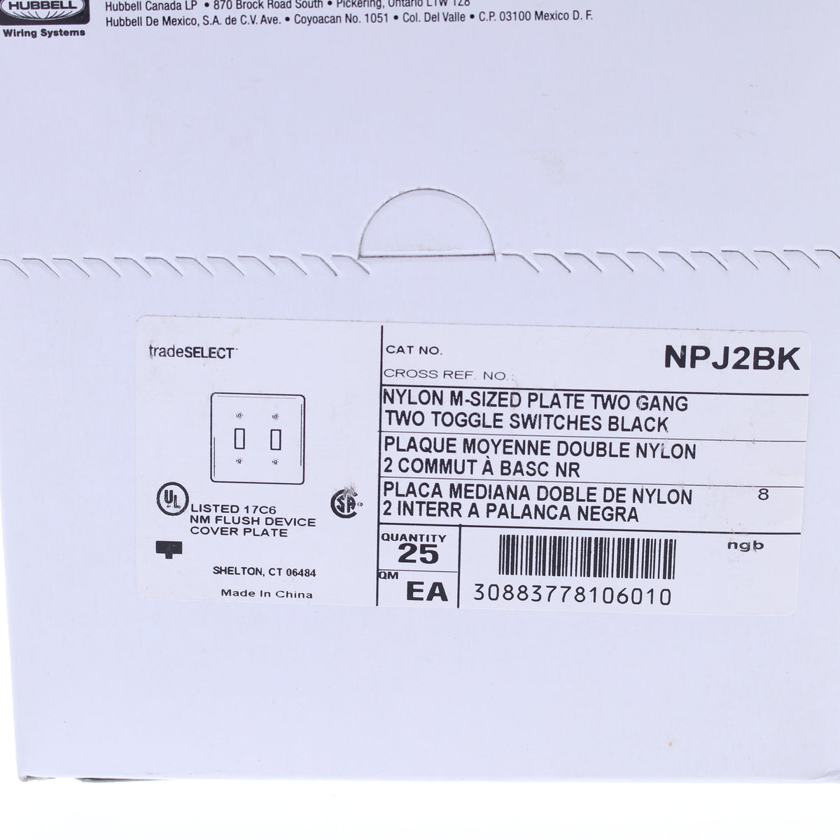 Hubbell NPJ2BK Black 2-Gang MidSize Toggle Switch Cover Nylon Wallplates 25-Pack