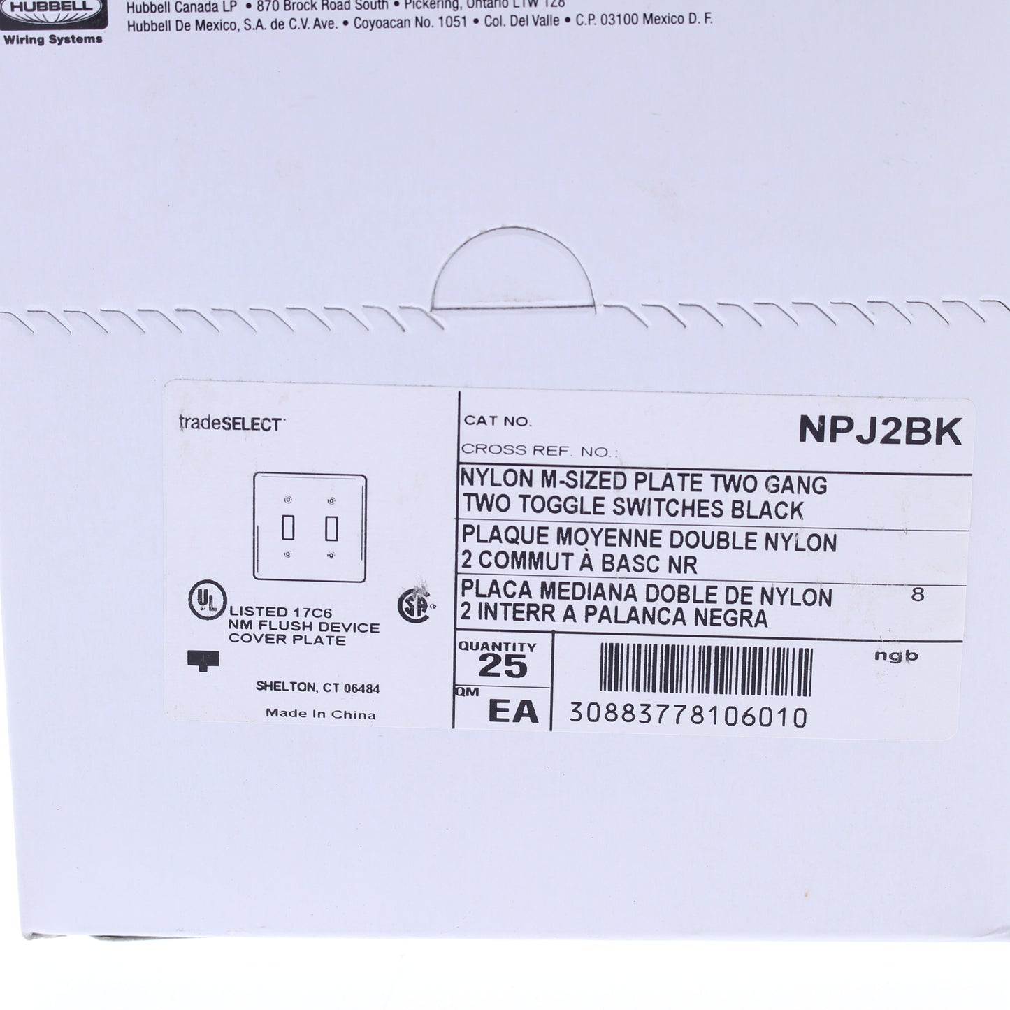 Hubbell NPJ2BK Black 2-Gang MidSize Toggle Switch Cover Nylon Wallplates 25-Pack