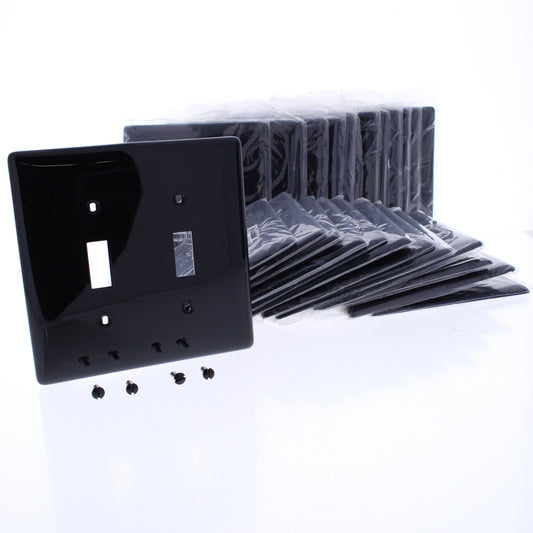Hubbell NPJ2BK Black 2-Gang MidSize Toggle Switch Cover Nylon Wallplates 25-Pack