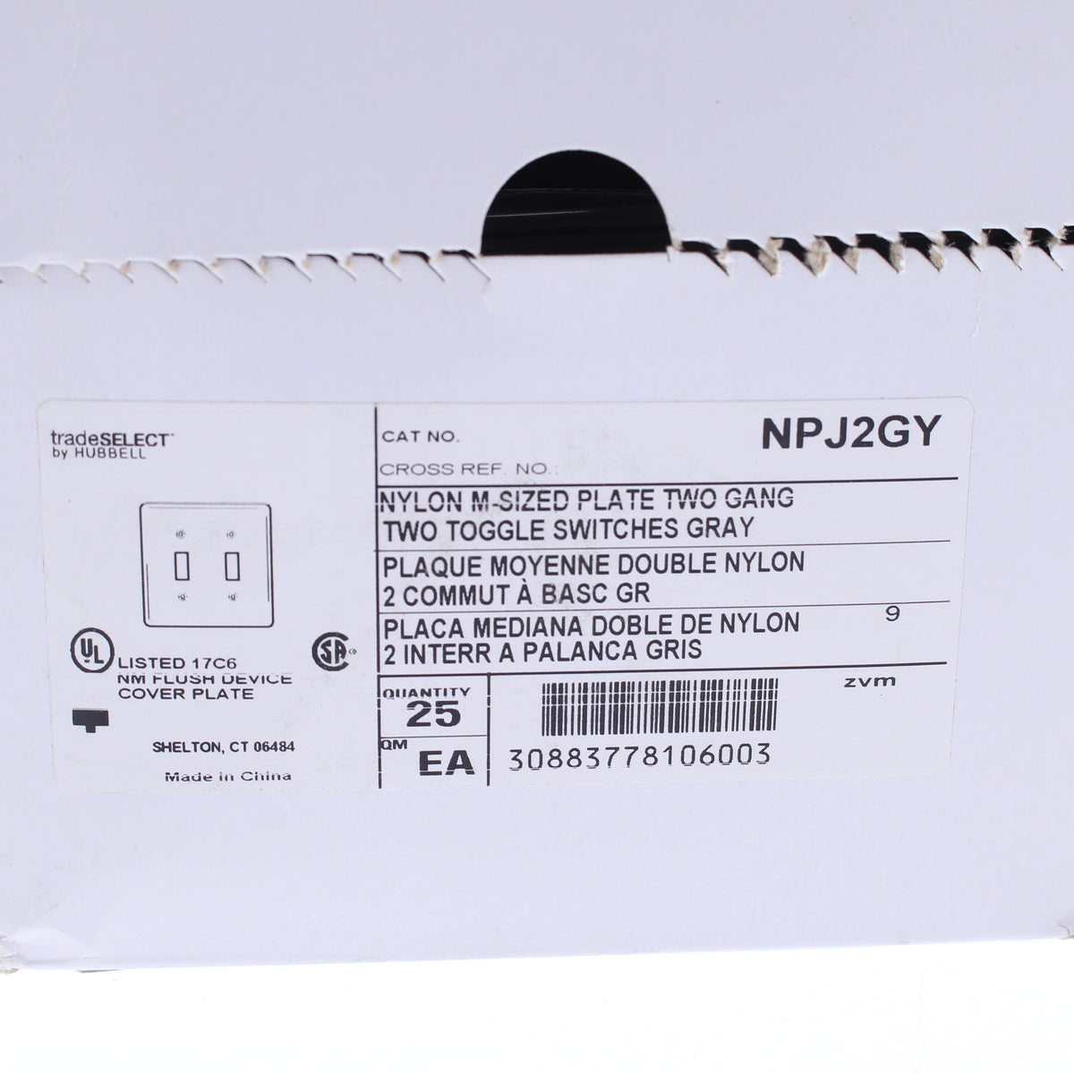 Hubbell NPJ2GY Gray 2-Gang Mid-size Toggle Switch Cover Nylon Wallplates 25-Pack