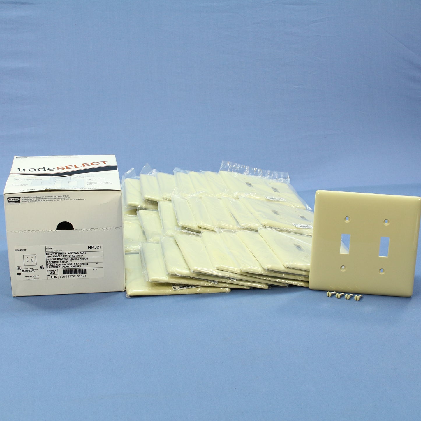 Hubbell NPJ2I Ivory 2-Gang Toggle Switch Unbreakable Mid-Size Wallplates 25pcs