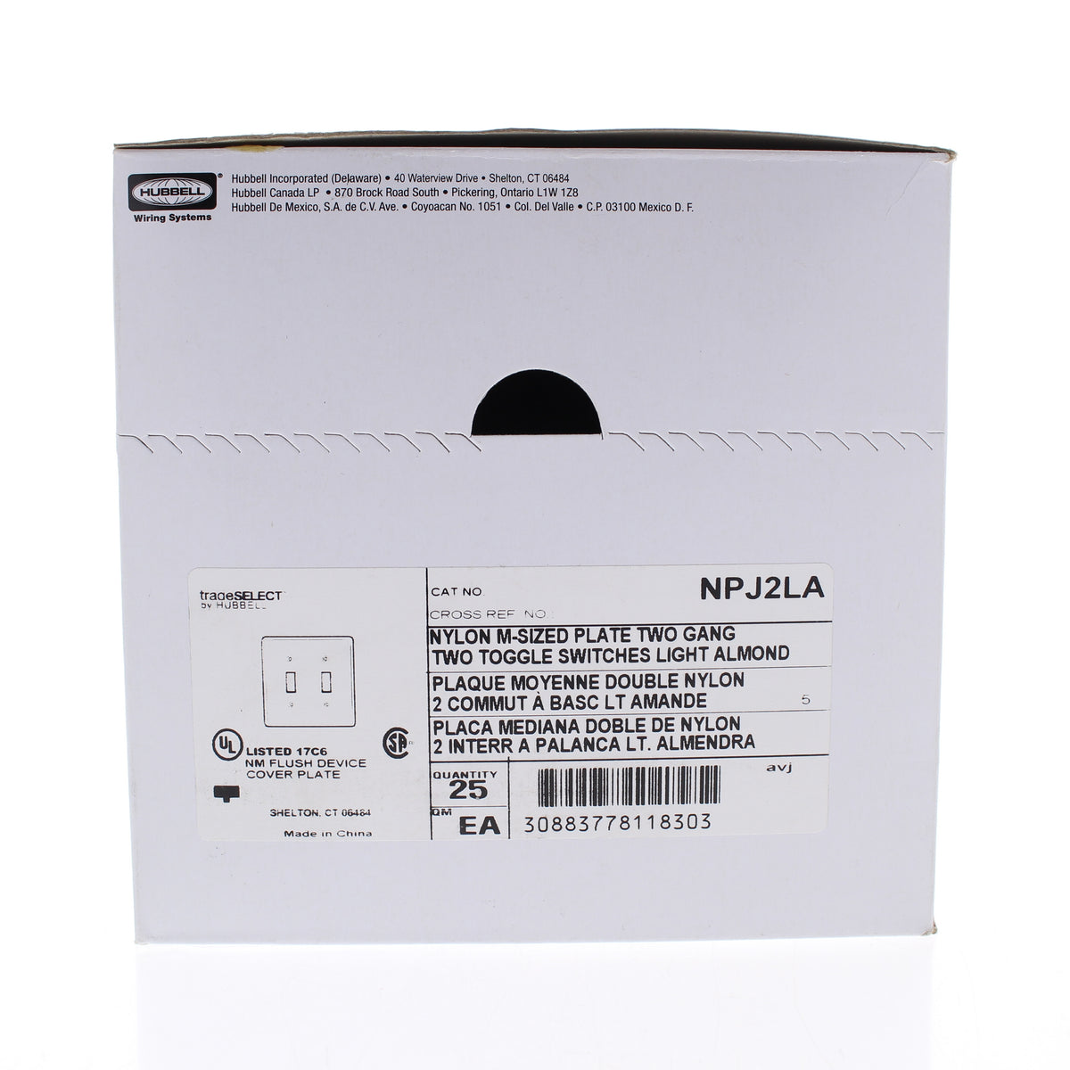 Hubbell NPJ2LA Light Almond 2-Gang Nylon Mid-size Switch Cover Wallplate 25-Pack