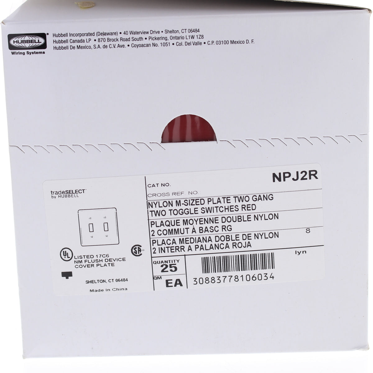 Hubbell NPJ2R Red 2-Gang Mid-size Switch Plate Cover Nylon Wallplates 25-Pack
