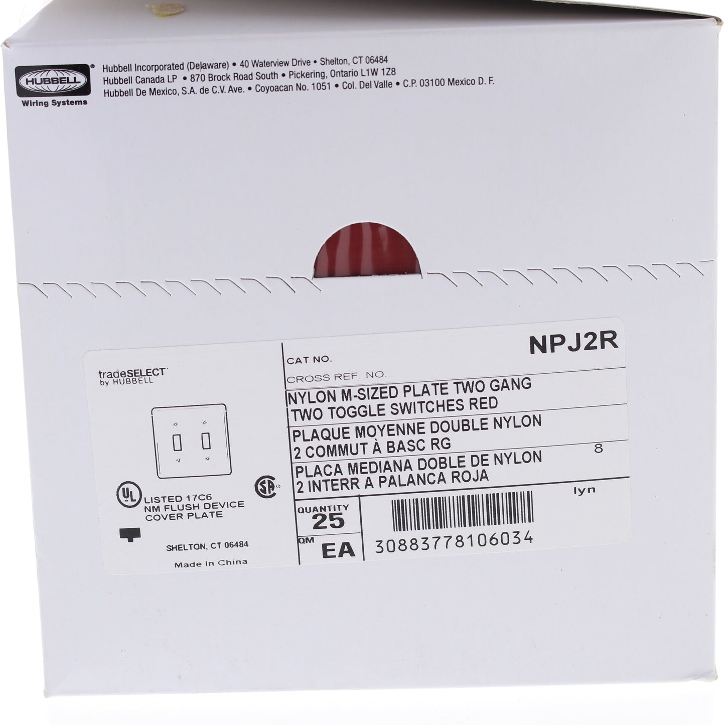 Hubbell NPJ2R Red 2-Gang Mid-size Switch Plate Cover Nylon Wallplates 25-Pack
