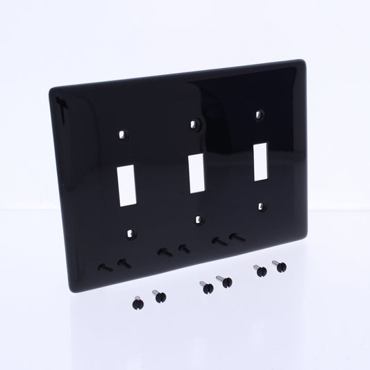 Hubbell NPJ3BK Black 3-Gang Mid-Size Toggle Switch Cover Nylon Wallplate 10-Pack