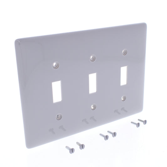 Hubbell NPJ3GY Gray 3-Gang Toggle Switch Unbreakable Mid-Size Wallplates 10pcs