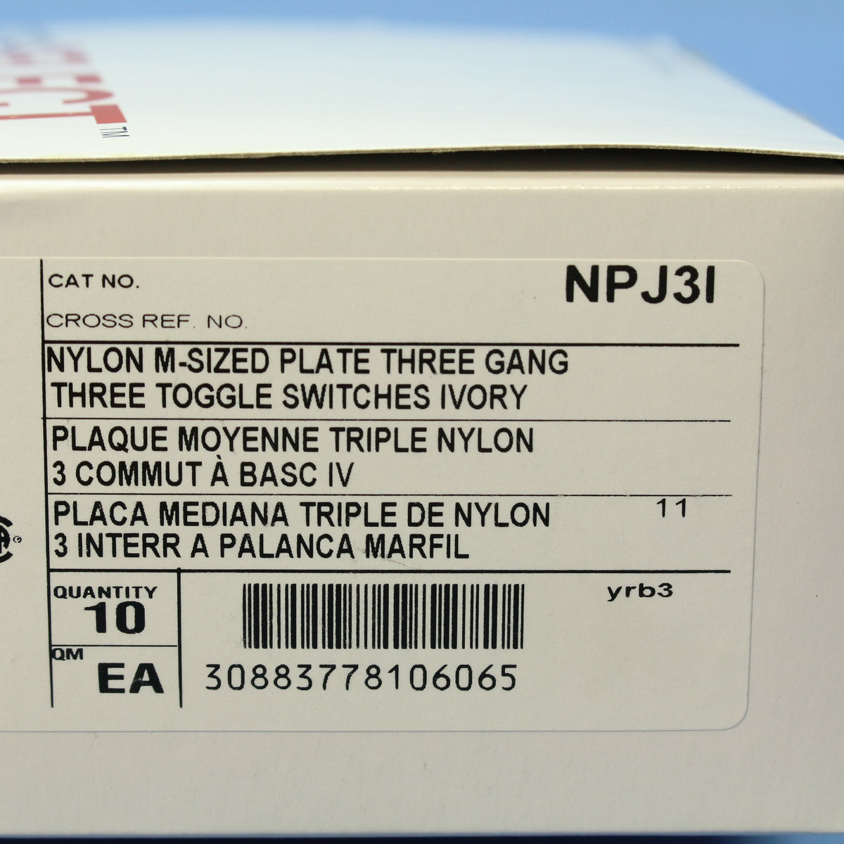 Hubbell NPJ3I Ivory 3-Gang Toggle Switch Unbreakable Mid-Size Wallplates 10pcs