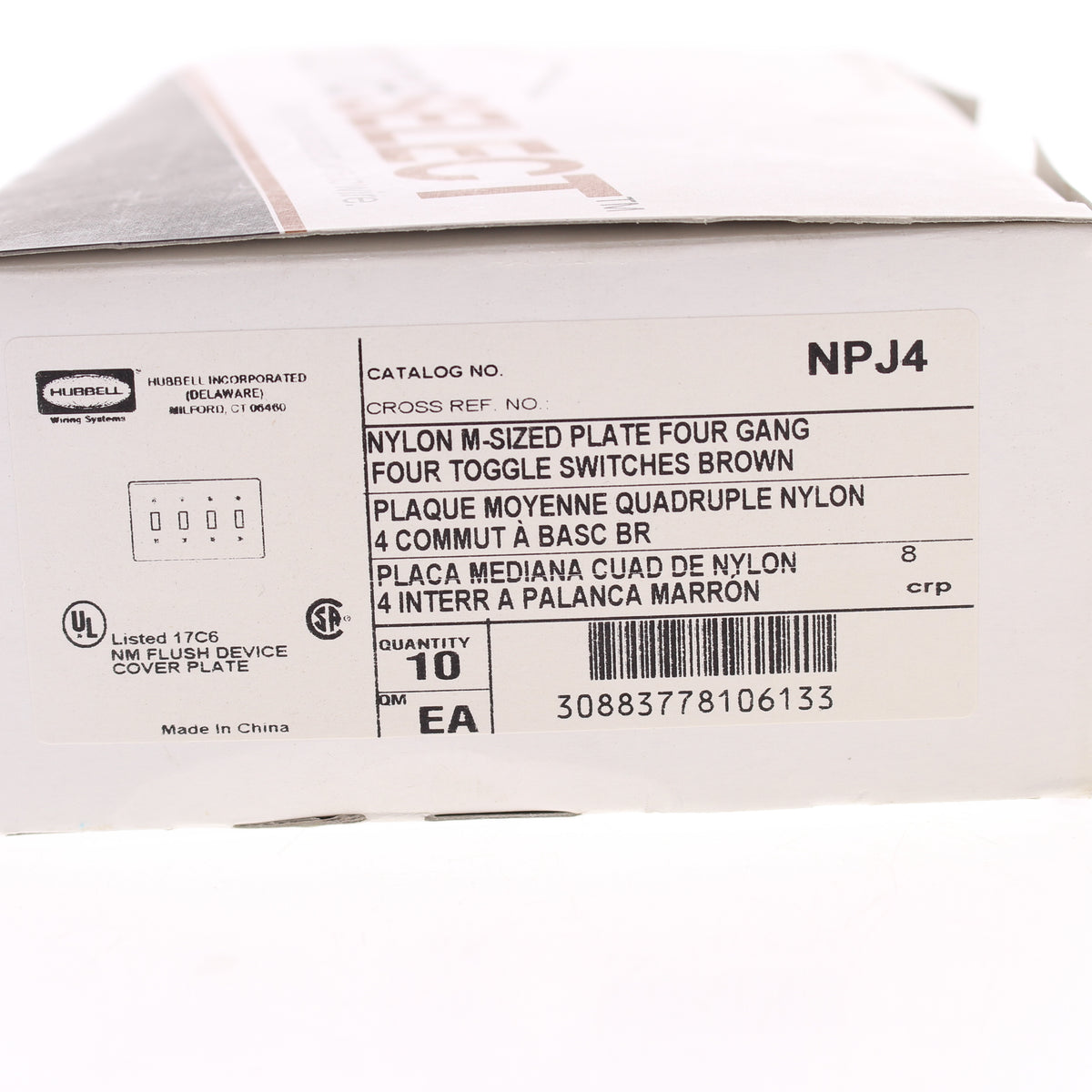 Hubbell NPJ4 Brown 4-Gang Mid-size Switch Plate Cover Nylon Wallplates 10-Pack
