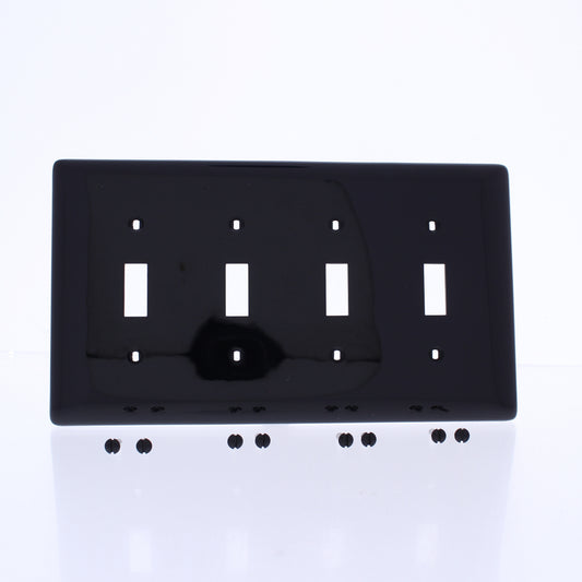 Hubbell NPJ4BK Black 4-Gang MidSize Toggle Switch Cover Nylon Wallplates 10-Pack