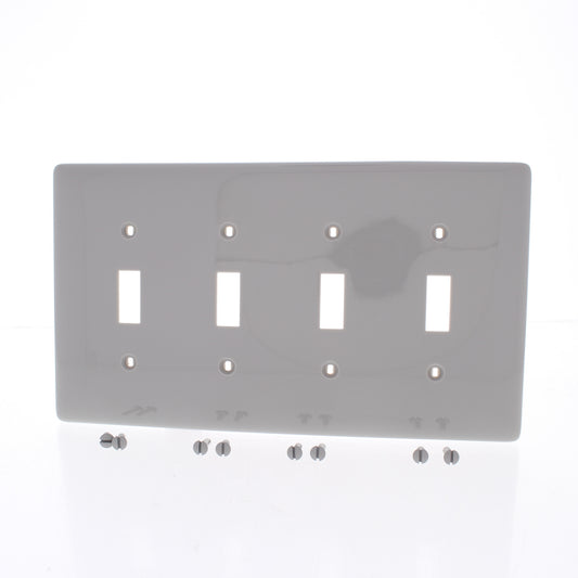 Hubbell NPJ4GY Gray 4-Gang Toggle Switch Unbreakable Mid-Size Wallplates 10pcs