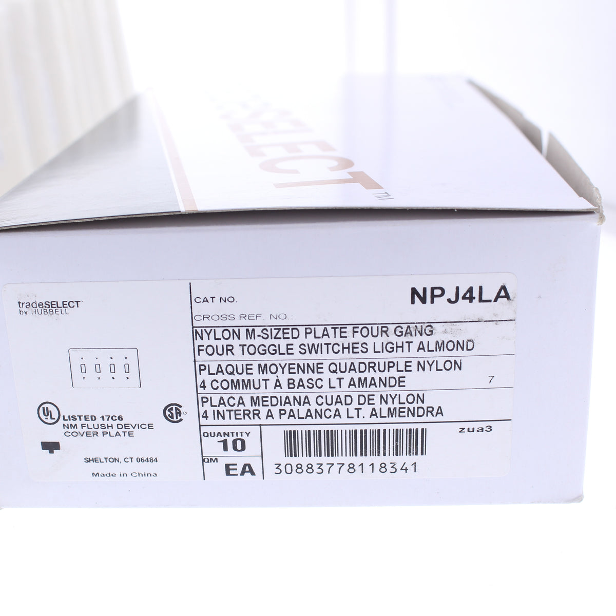 Hubbell NPJ4LA Light Almond 4-Gang Mid-size Switch Plate Nylon Wallplate 10-Pack