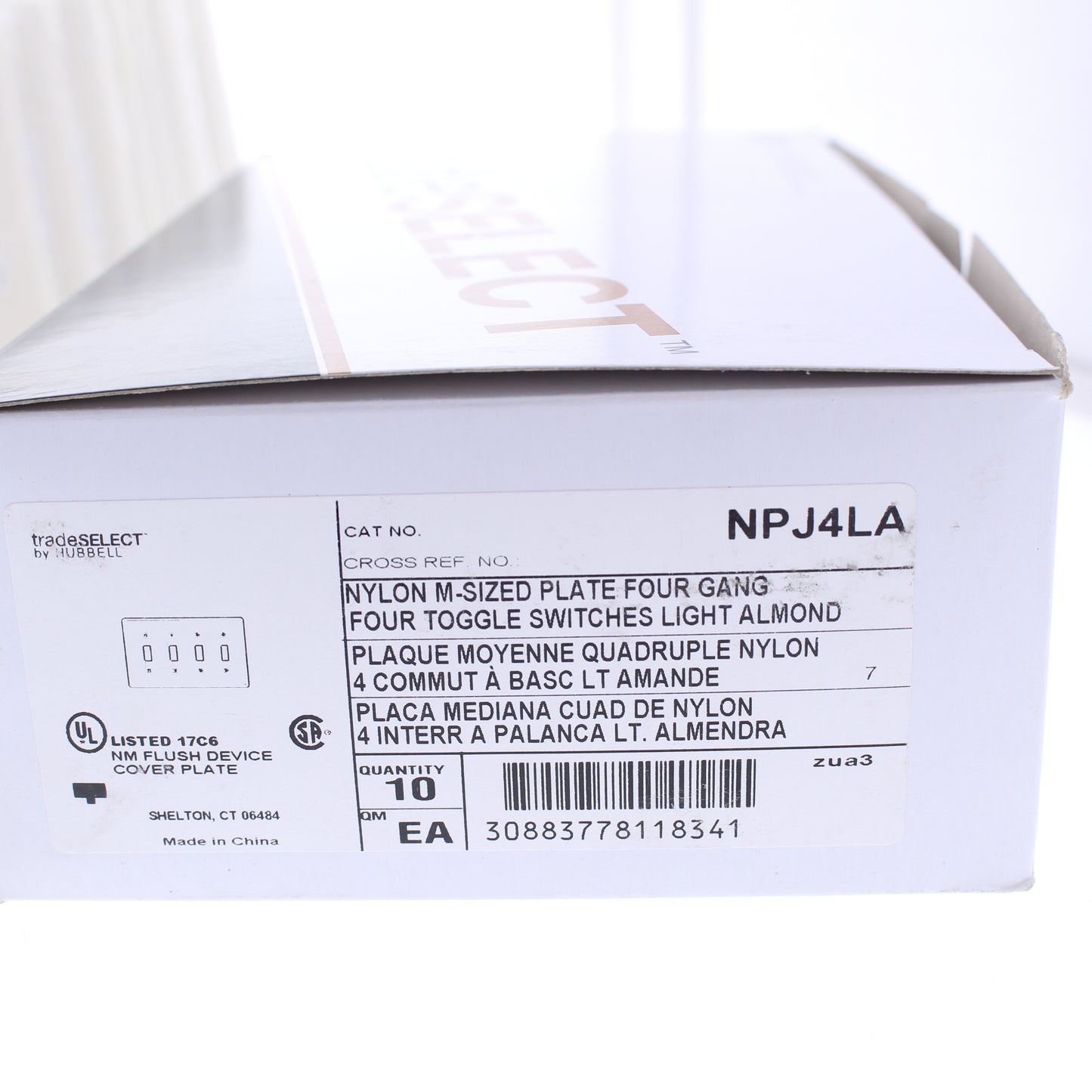 Hubbell NPJ4LA Light Almond 4-Gang Mid-size Switch Plate Nylon Wallplate 10-Pack
