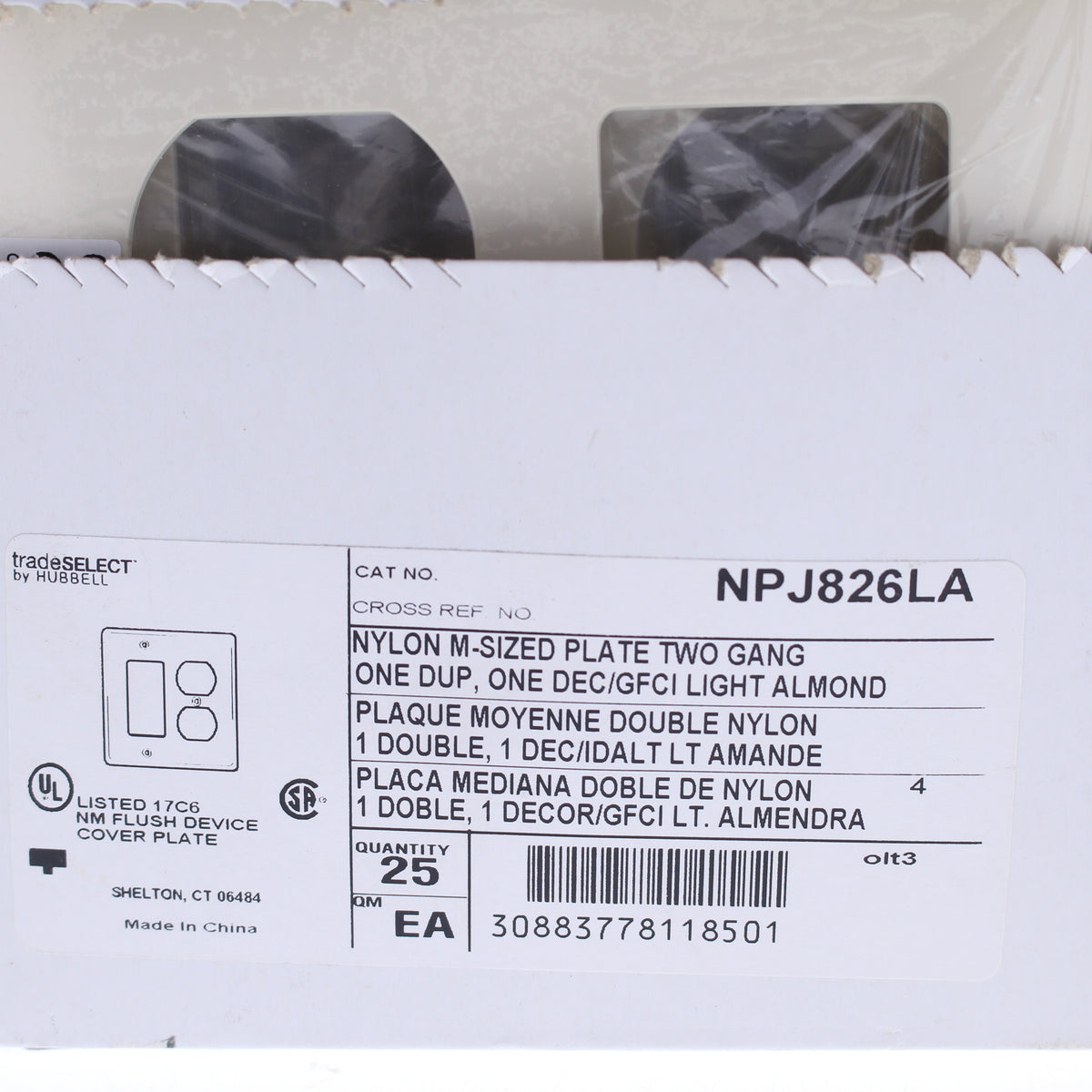 Hubbell NPJ826LA Lt Almond 2-Gang Duplex GFCI Unbreakable Mid-Size Covers 25pcs